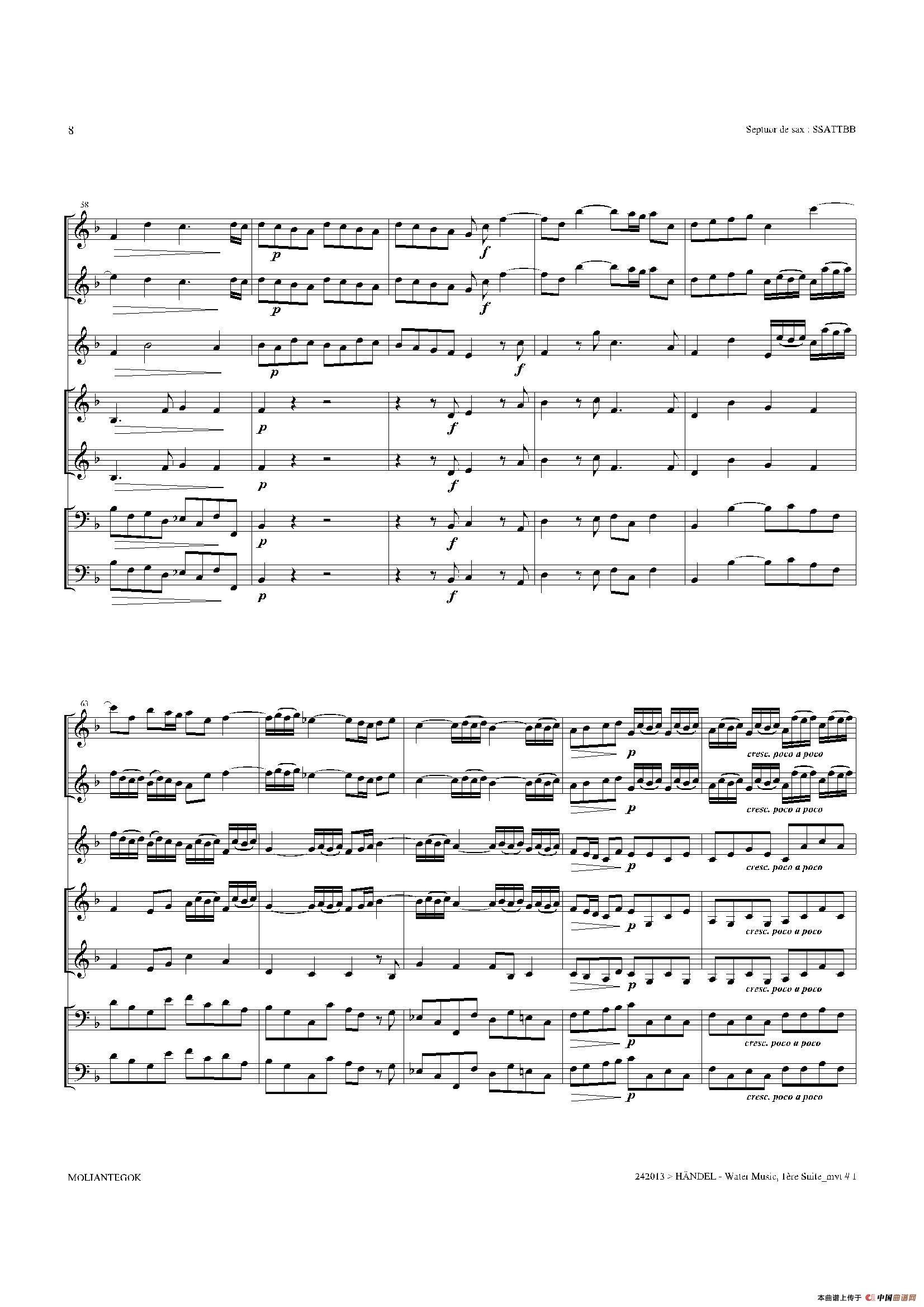 Water Music（HWV.348 No.1）（萨克斯合奏总谱）