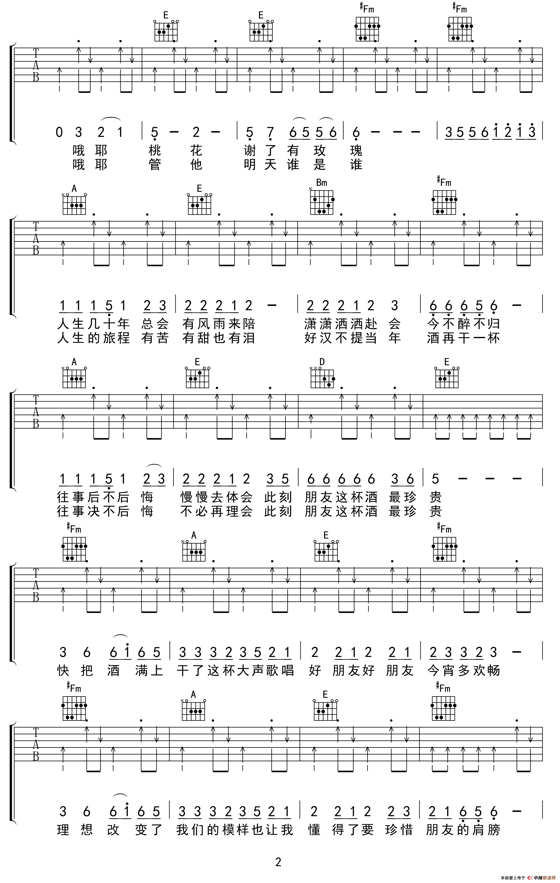 朋友的酒吉他谱