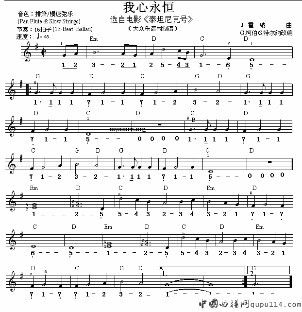 席琳·迪翁《我心永恒》电子琴谱