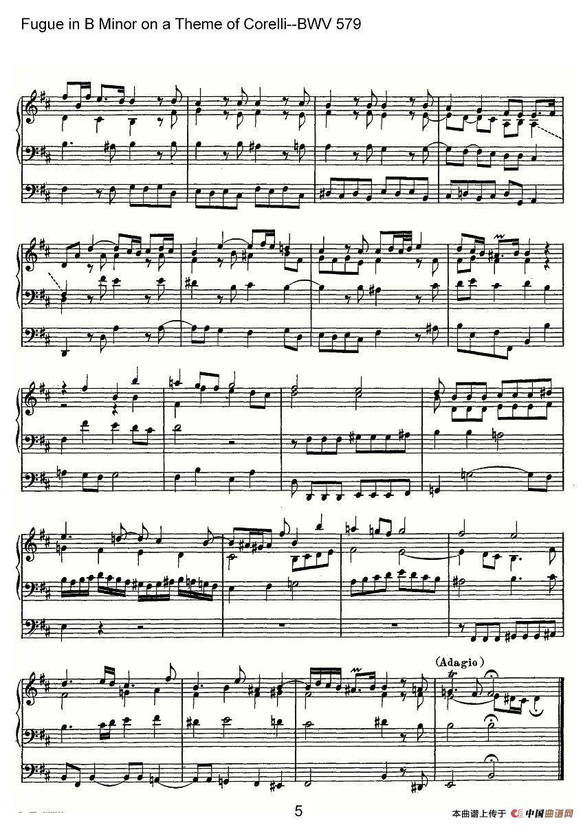 Fugue in B Minor on a Theme of Corelli--BWV 579（管风琴谱）