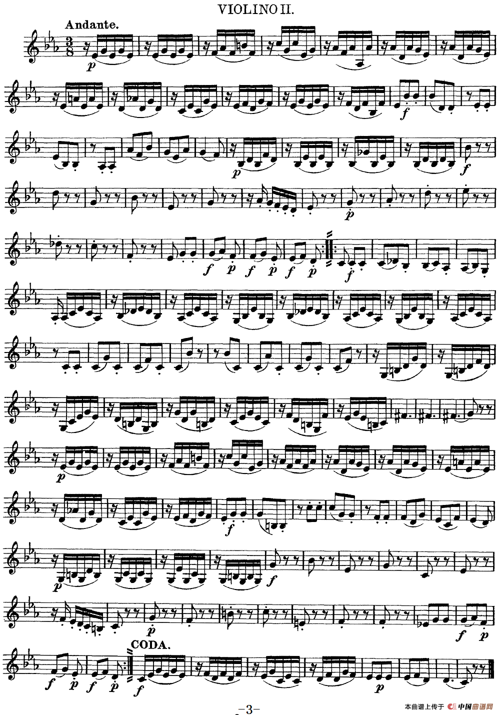 Mozart《Quartet No.4 in C Major,K.157》（Violin 2分谱）