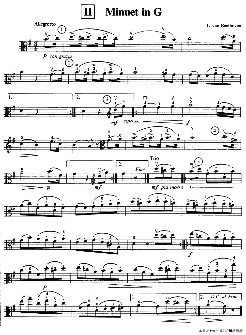 Minuet in G（中提琴）小提琴谱