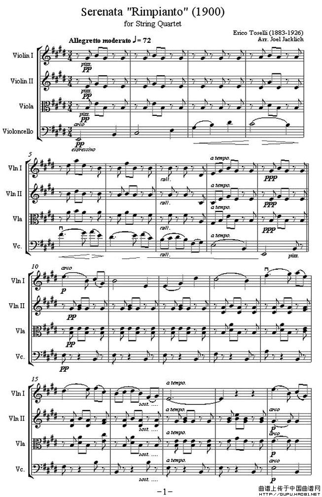 Serenata “Rimpianto”（1900 [弦乐四重奏]）