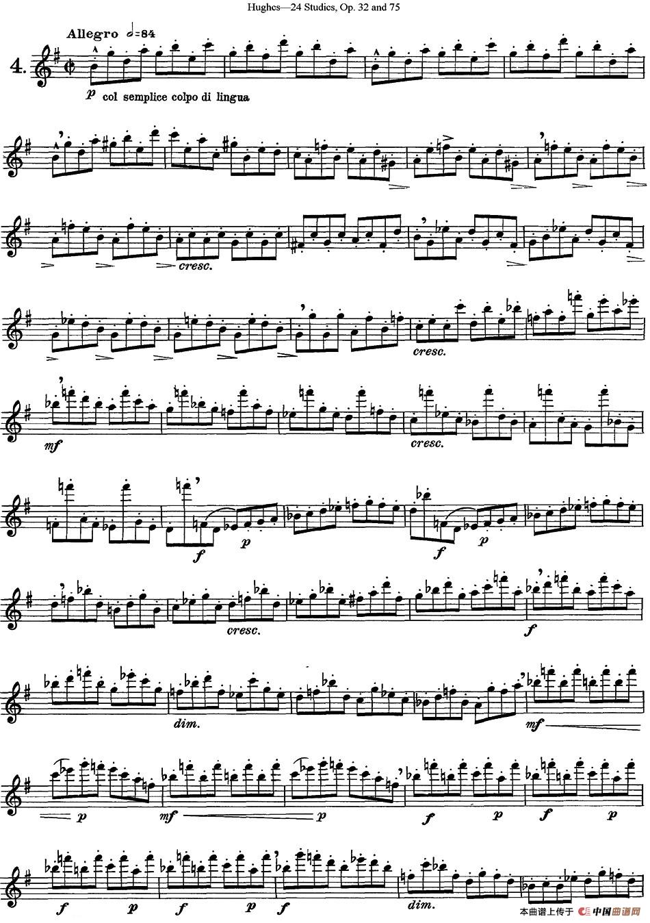 胡埃斯24首练习曲Op.32（NO.4）长笛谱