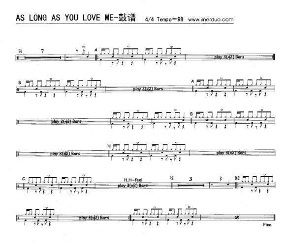 as long as you love me架子鼓谱_as long as you love me爵士鼓