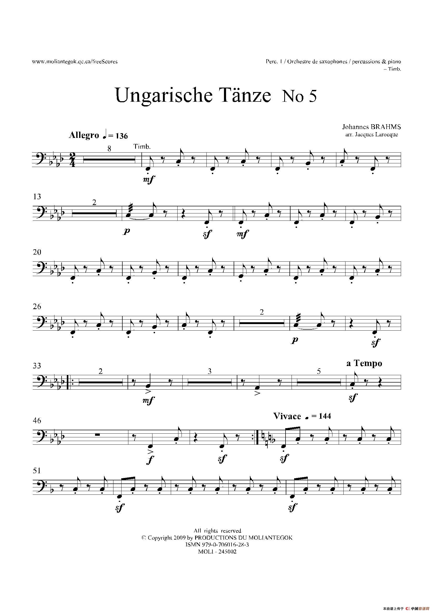 Ungarische Tnze No5十五重奏#8203;分谱萨克斯谱