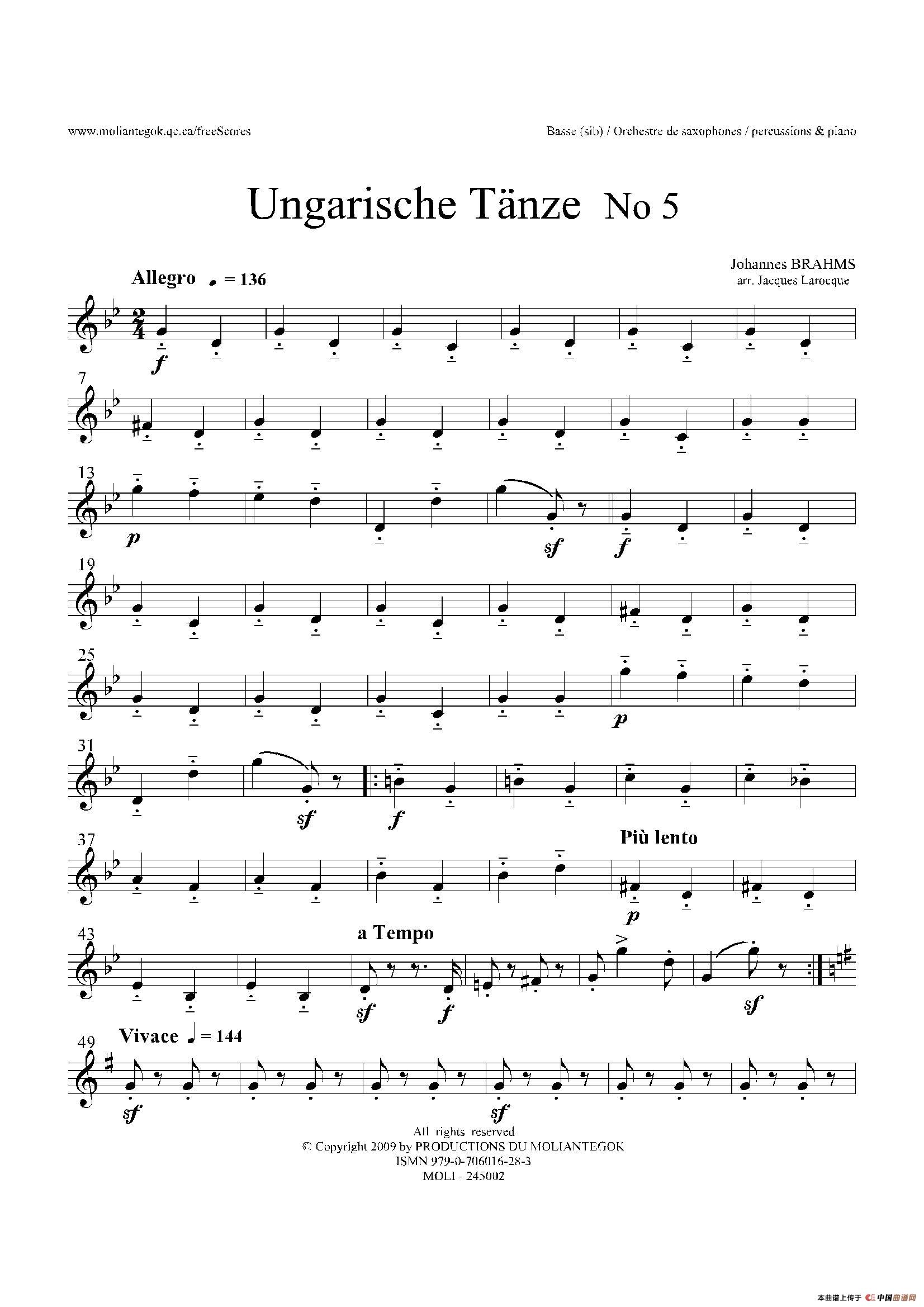 UngarischeTnzeNo5Basse谱萨克斯谱