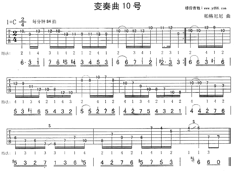 变奏曲10号[帕格尼尼]吉他谱