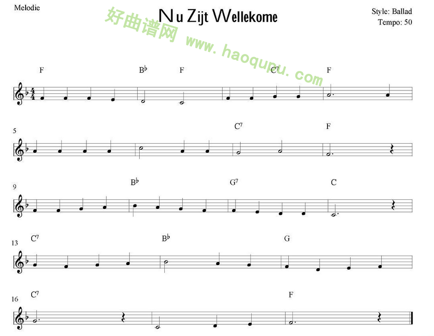 《Nu Zijt Wellekome》 电子琴简谱