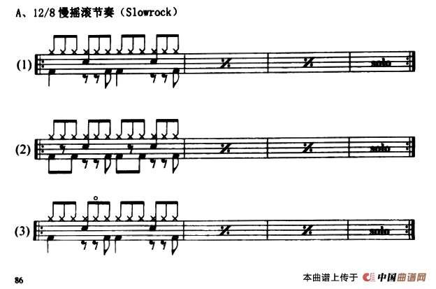 8慢摇滚节奏型(Slowrock)练习（6条）