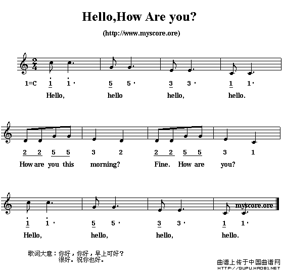 Hello，How are you？（问候歌）