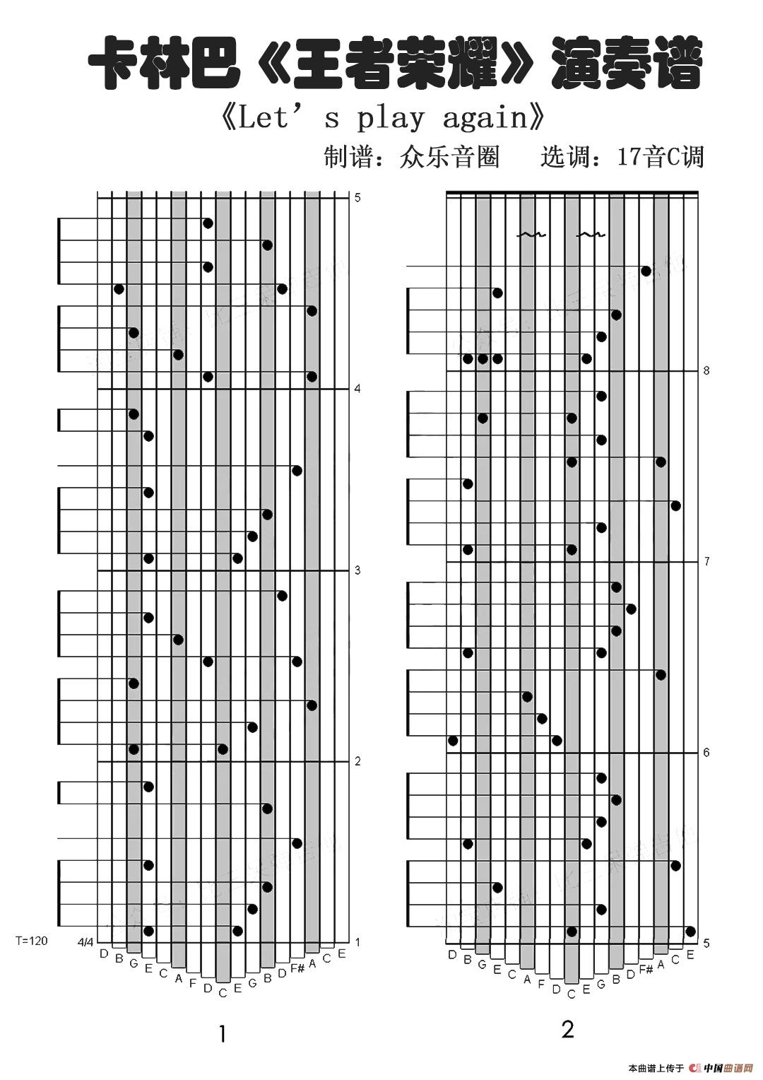王者荣耀 Lets Play Again（拇指琴卡林巴琴演奏谱）