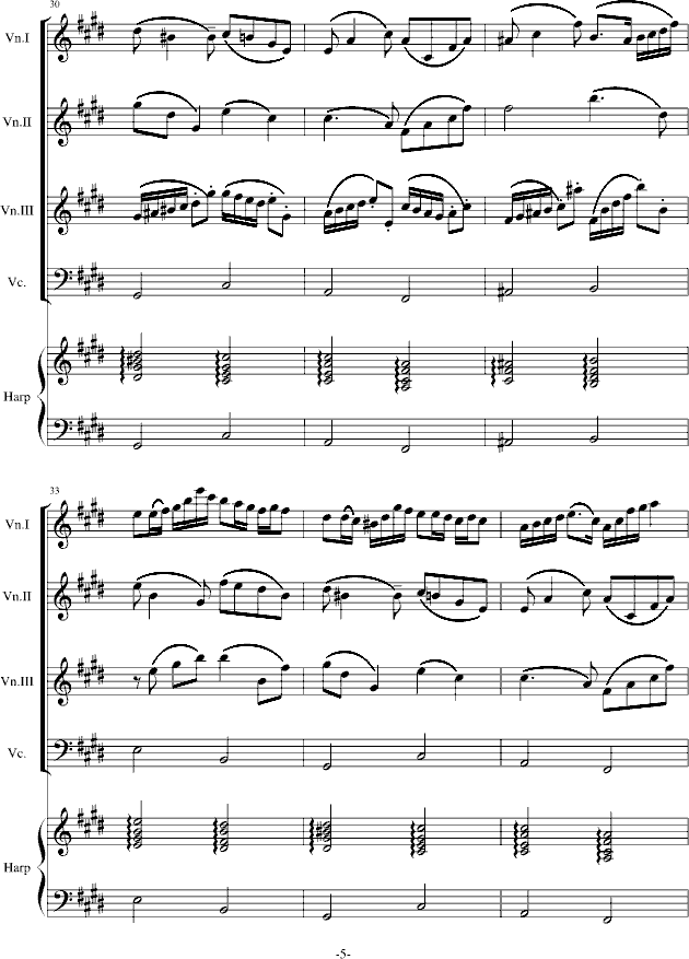 H21-E大调卡农（3小提1大提1竖琴）钢琴谱