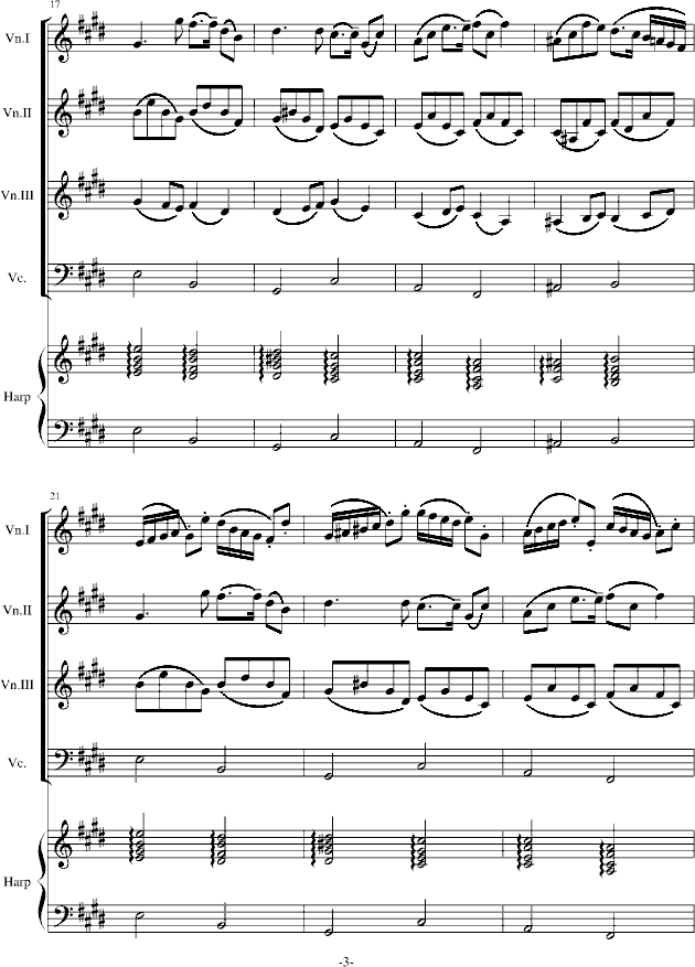 H21-E大调卡农（3小提1大提1竖琴）钢琴谱