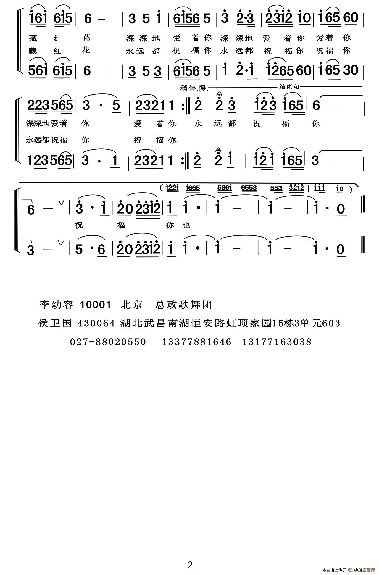 藏红花说我爱你（男女声二重唱）合唱谱