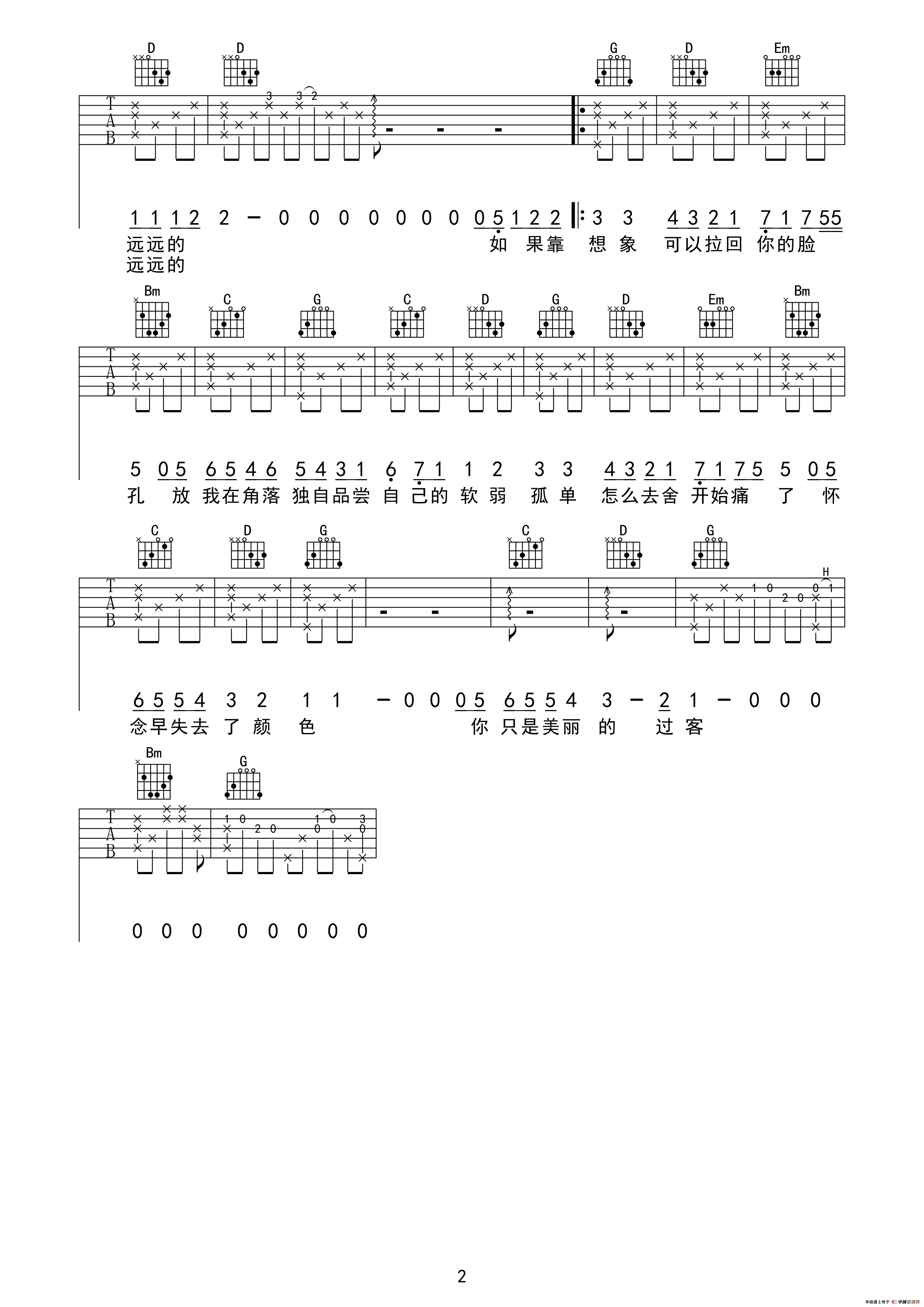 过客（张彰词 程堏曲、吉他三脚猫编配制谱）吉他谱