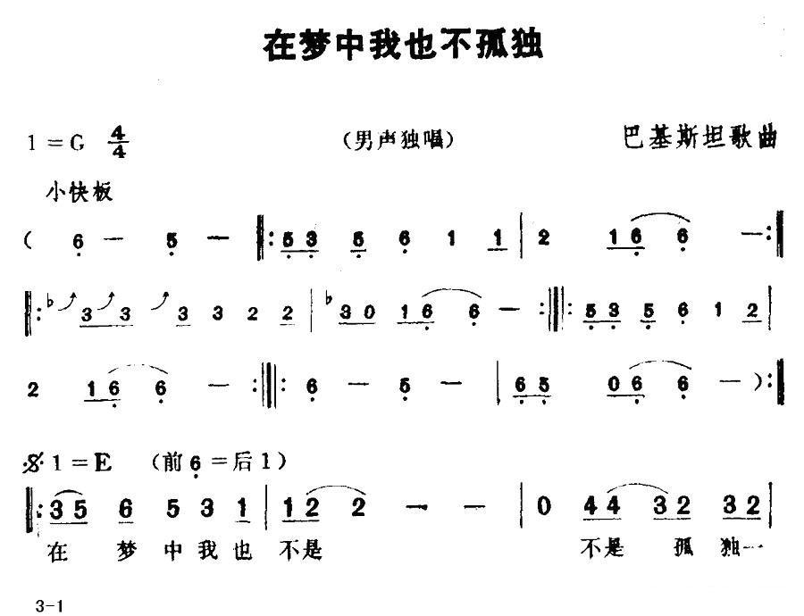 [巴基斯坦]在梦中我也不孤独简谱