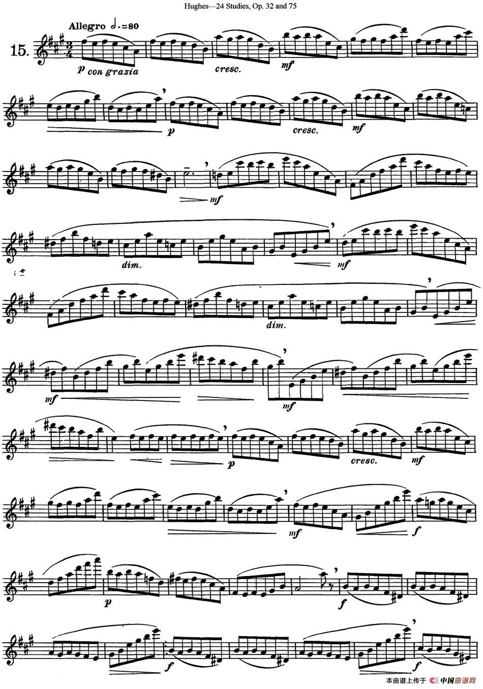 胡埃斯24首长笛练习曲Op.32（NO.15）长笛谱