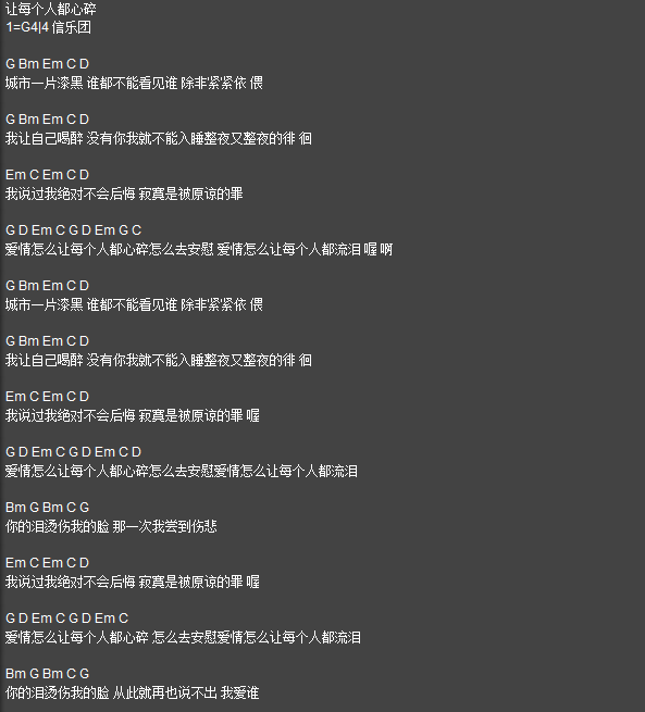《让每个人都心碎》吉他谱