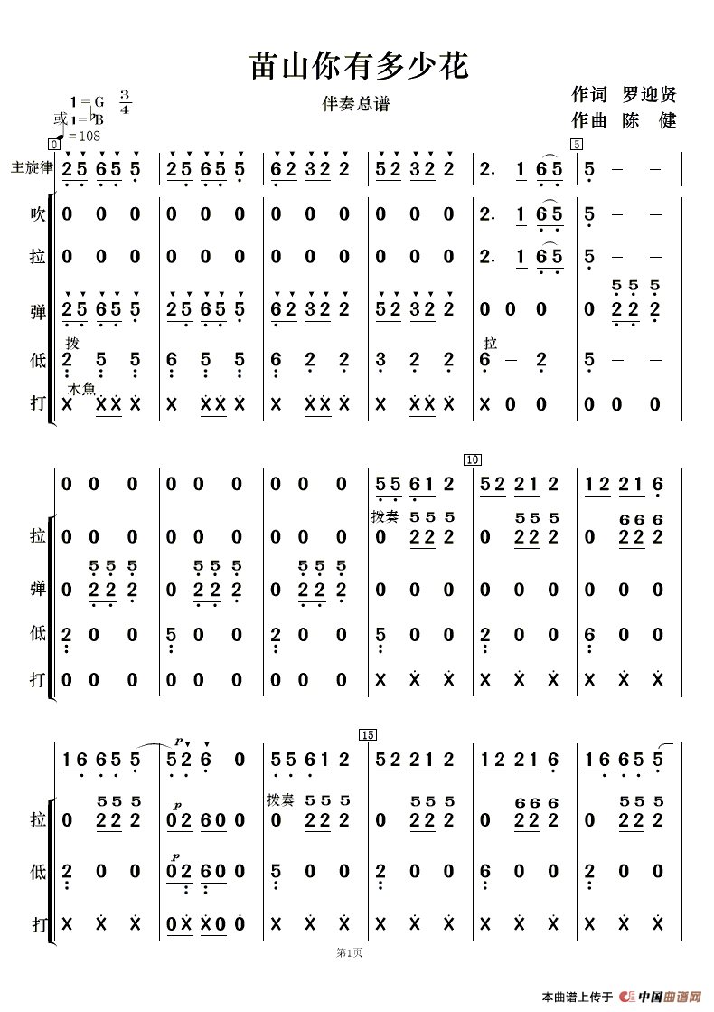 苖山你有多少花（女声二重唱及伴奏总谱、分谱
