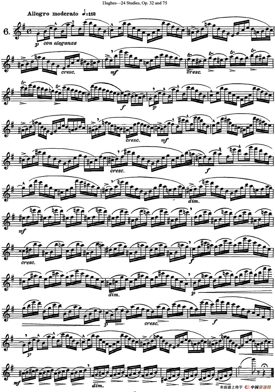 胡埃斯24首长笛练习曲Op.32（NO.6）长笛谱