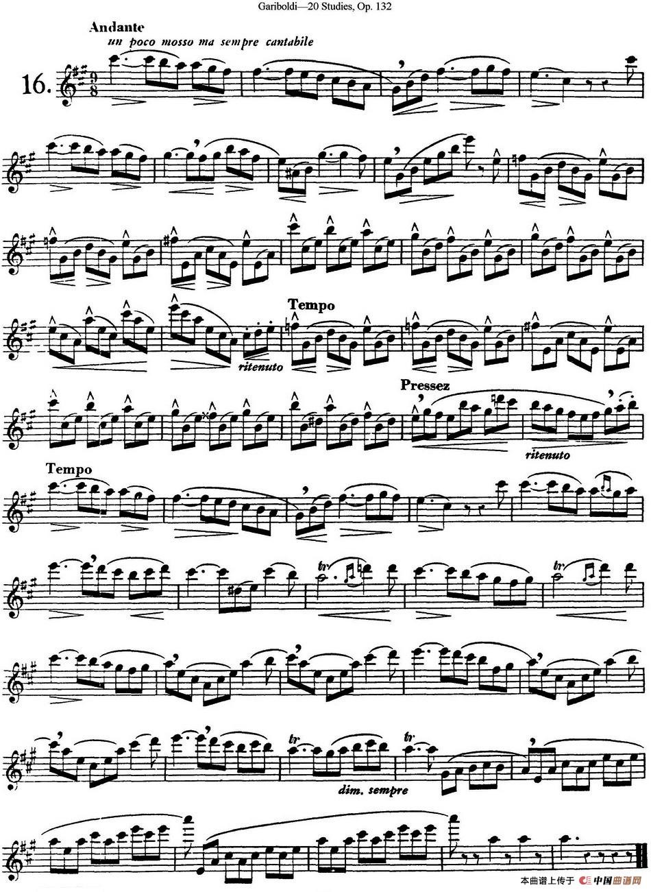 二十首练习曲作品132号之16长笛谱