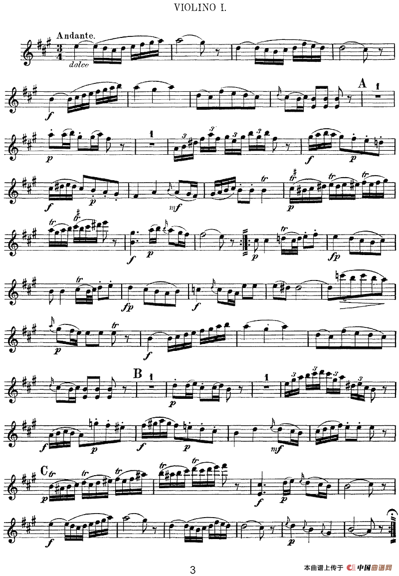 Mozart《Quartet No.2 in D Major,K.155》（Violin 1分谱）