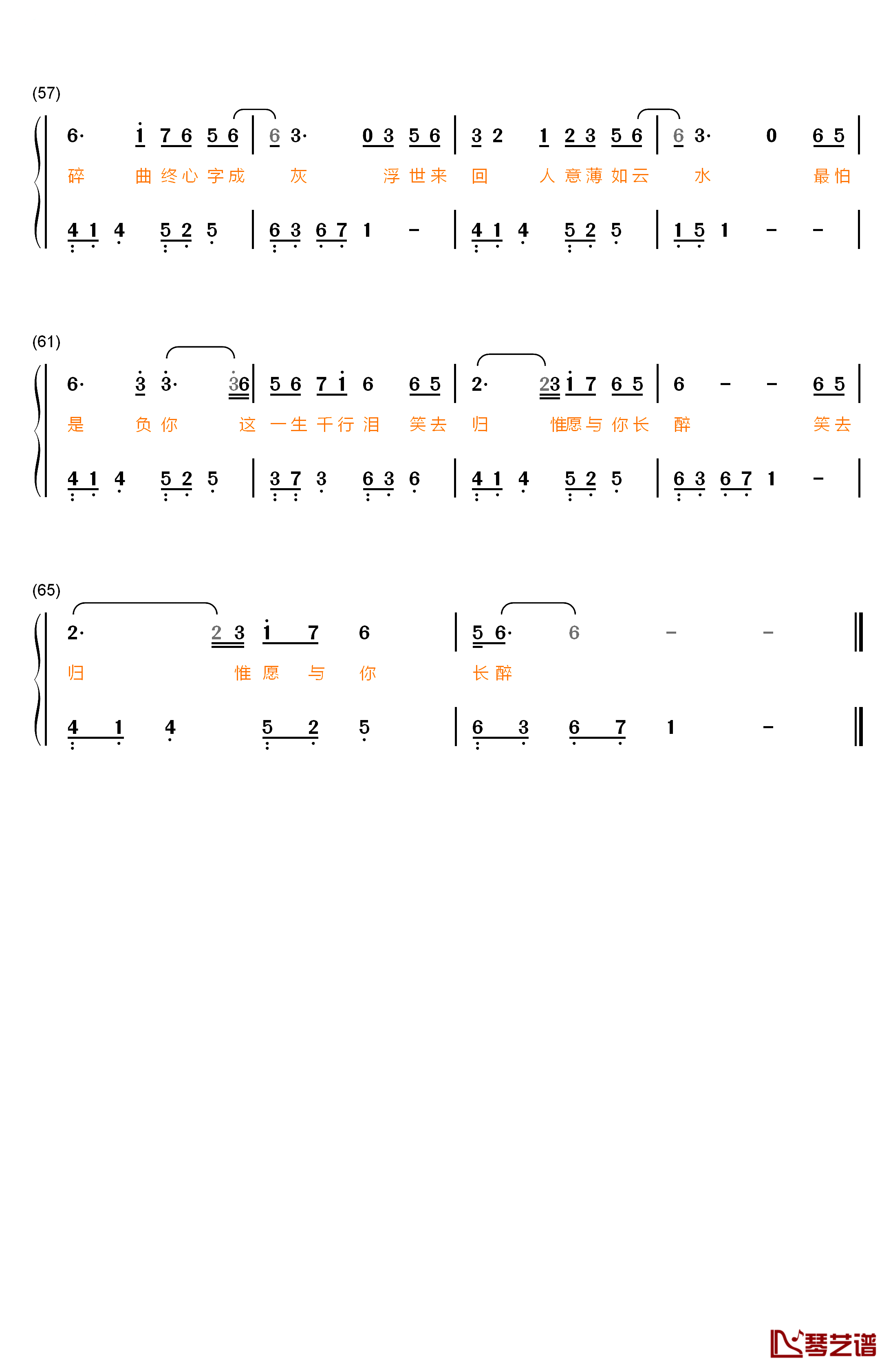 不如笑归去钢琴简谱-数字双手-周传雄