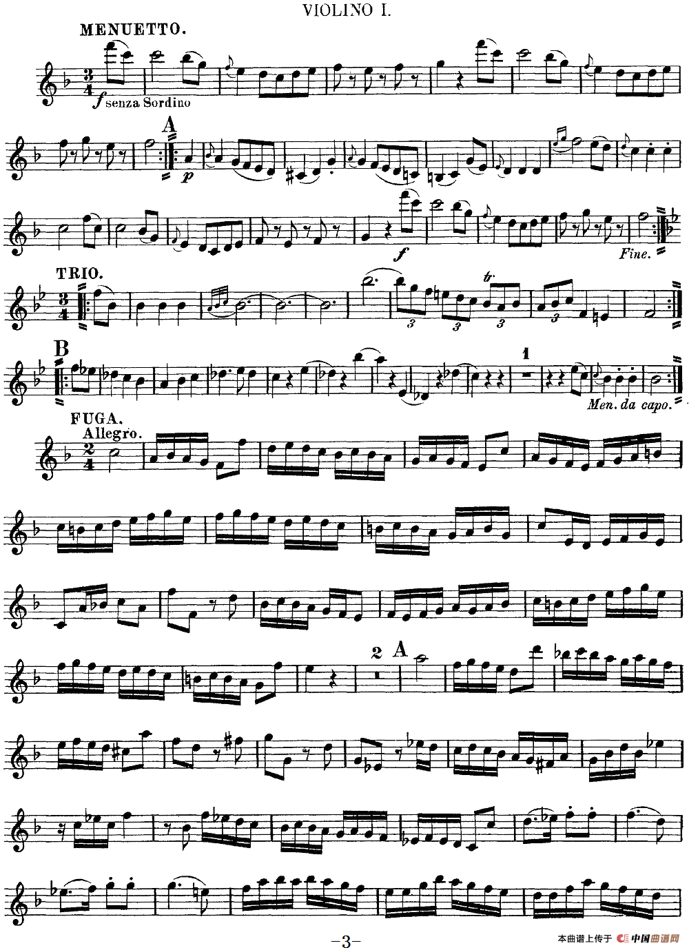 Mozart《Quartet No.8 in F Major,K.168》（Violin 1分谱）