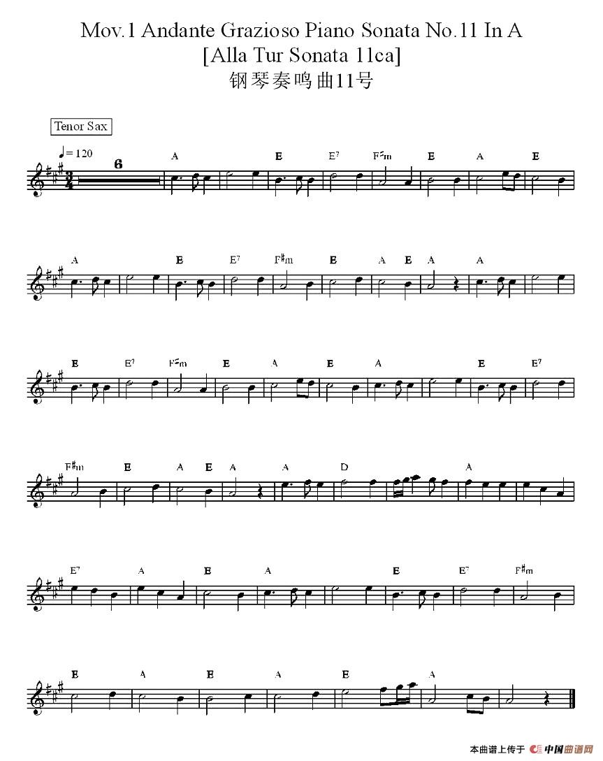 Piano Sonata No.11电子琴谱