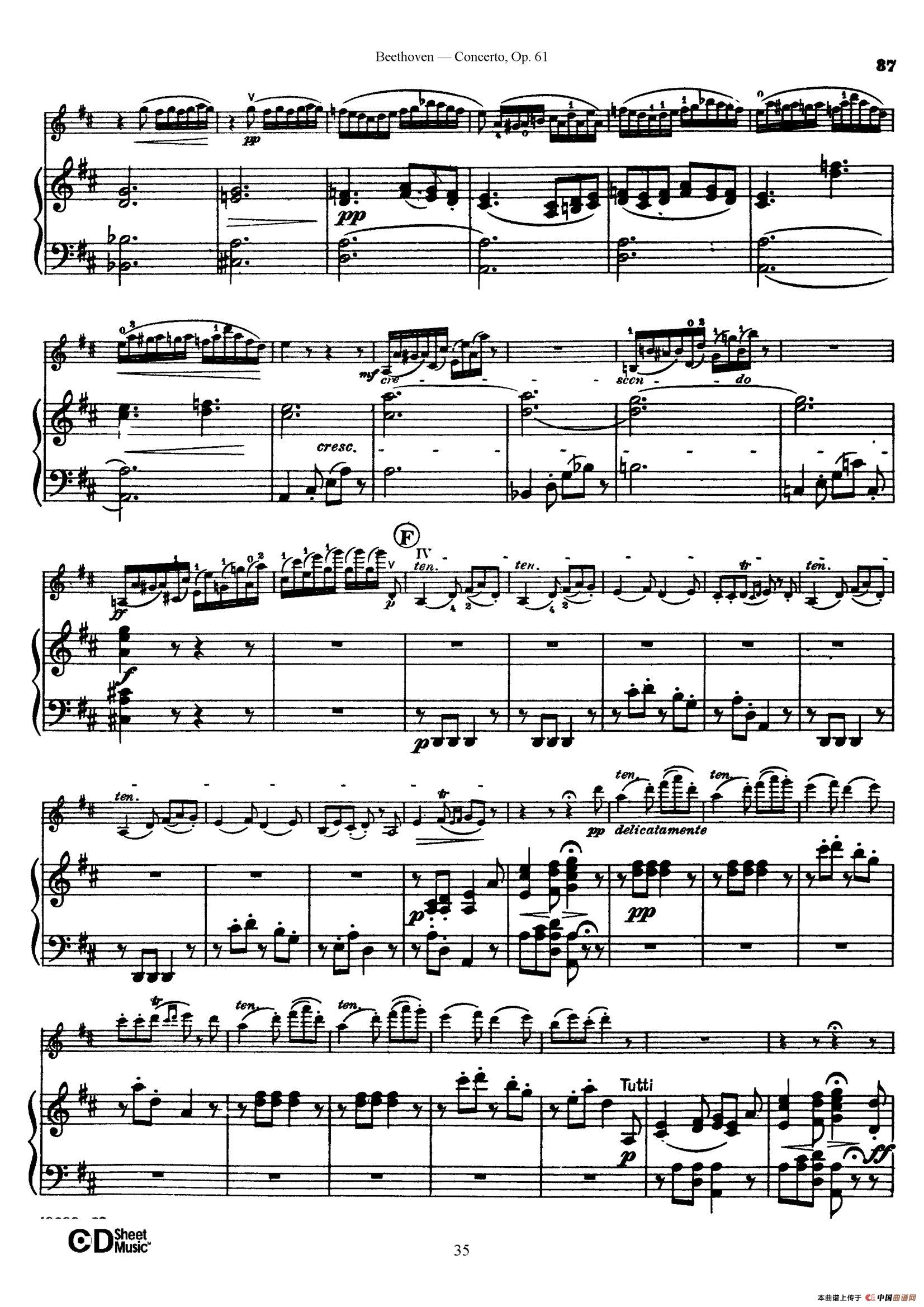 D大调小提琴协奏曲 Op.61（小提琴与钢琴版）