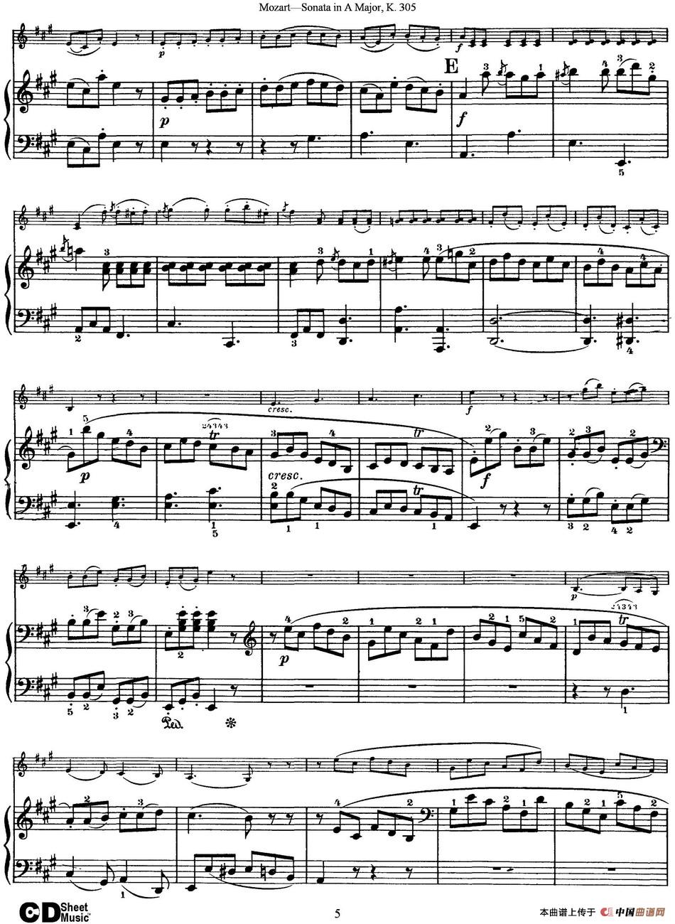 Violin Sonata in A Major K.305（小提琴+钢琴伴奏）