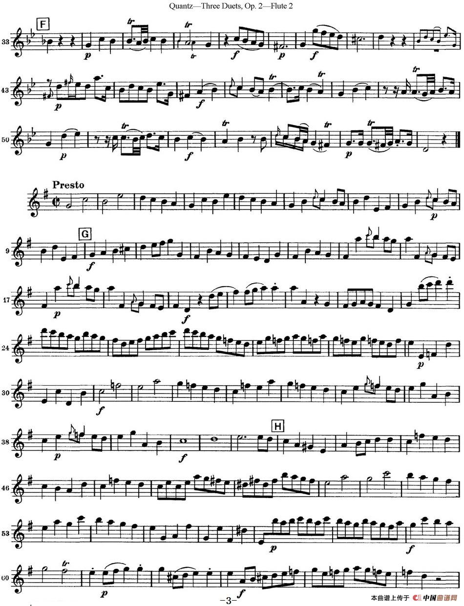匡茨G大调长笛二重奏Op.2——Flute 2（No.1）