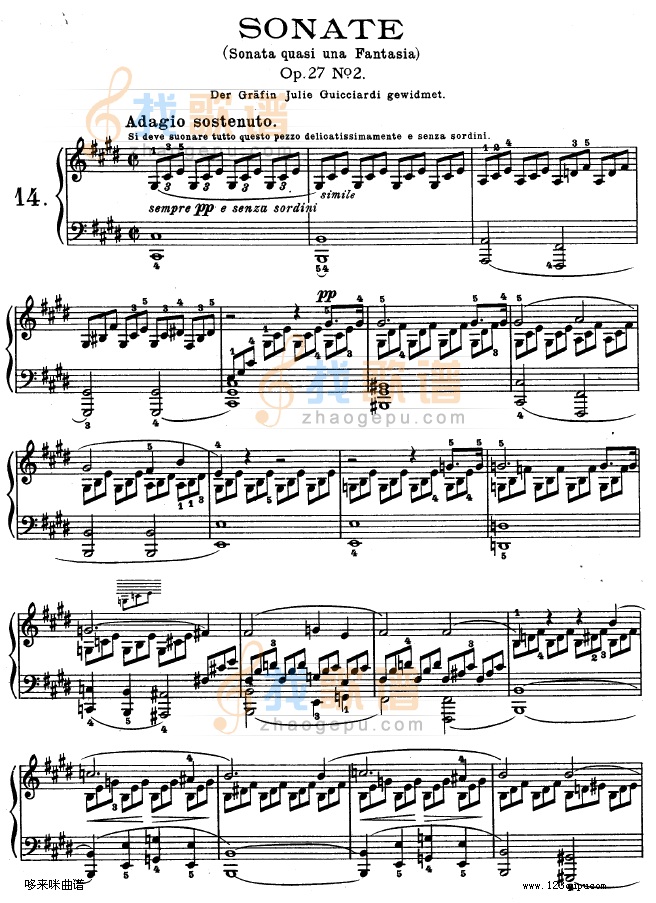 奏鸣曲《月光曲》（Op.27 No.2）贝多芬钢琴谱