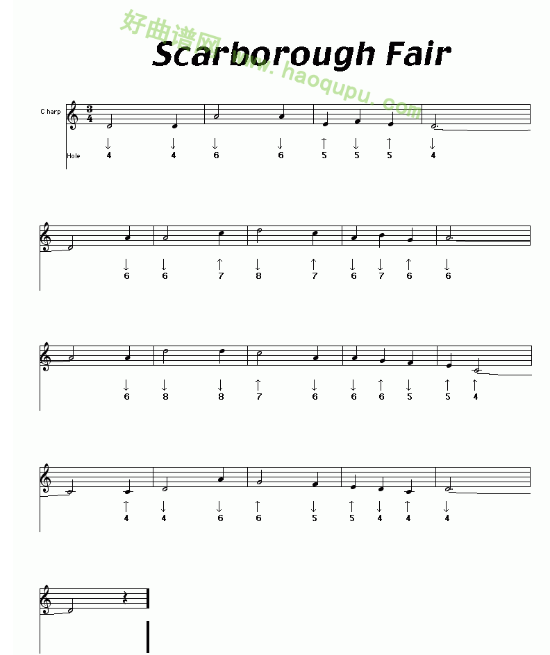 《Scarborough Fair》（布鲁斯）口琴简谱