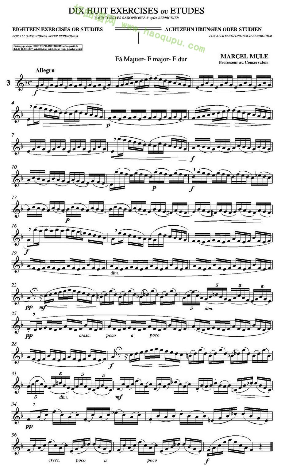 《马瑟·穆勒18首练习曲》（3） 萨克斯简谱