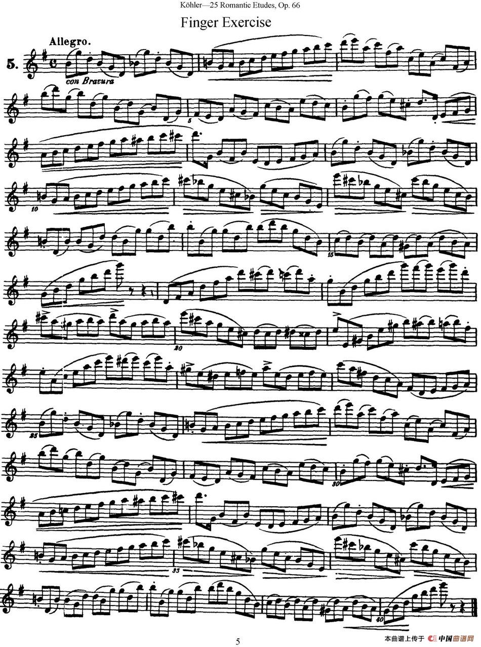25首浪漫练习曲作品66号（NO.5）长笛谱