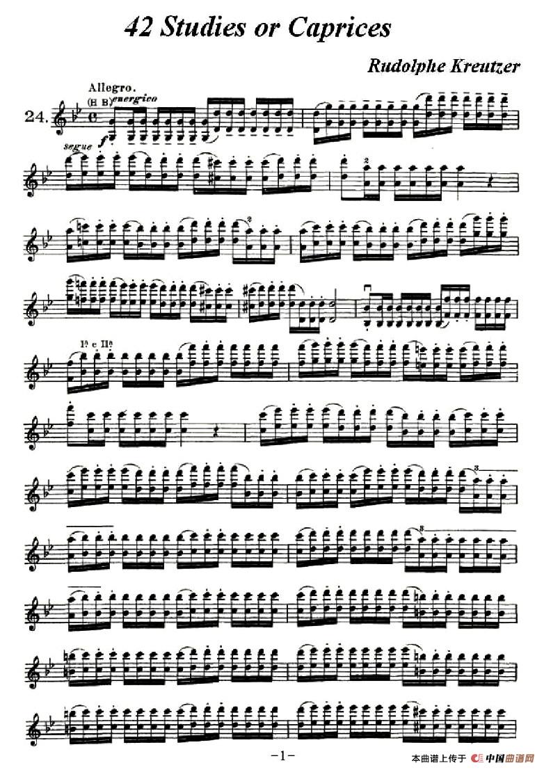 42首练习曲或隨想曲之24小提琴谱
