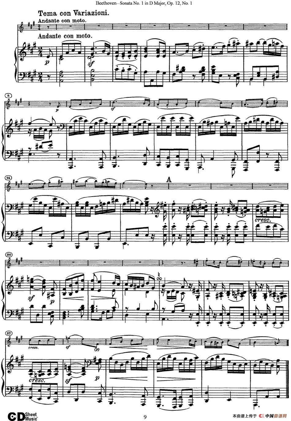 Violin Sonata No.1 in D Major Op.12 No.1（小提琴+钢琴伴奏