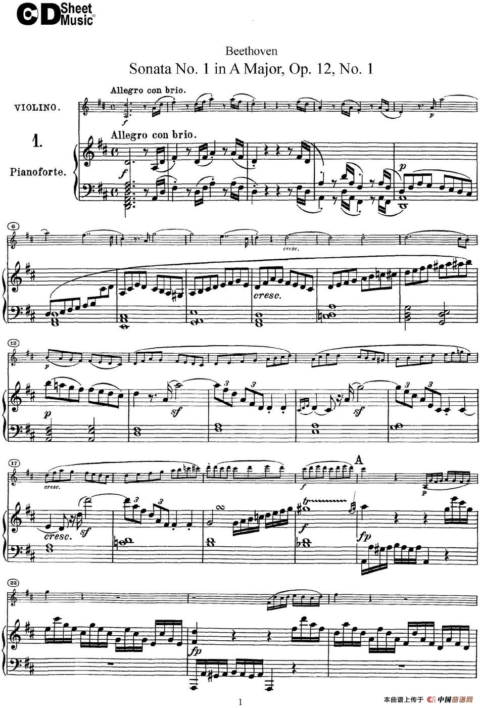 Violin Sonata No.1 in D Major Op.12 No.1（小提琴+钢琴伴奏