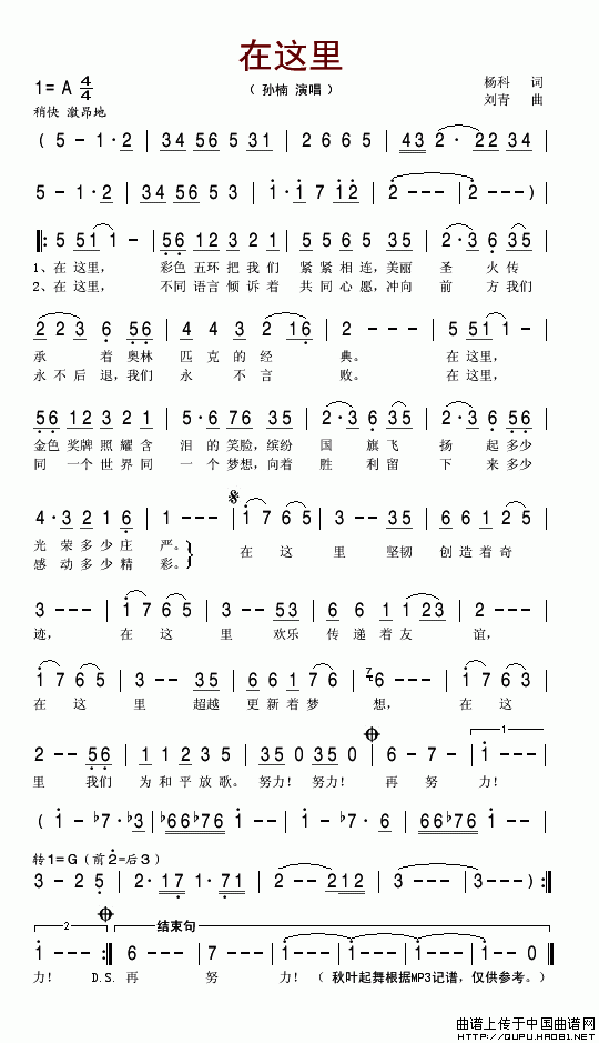 在这里（杨科词 刘青曲）
