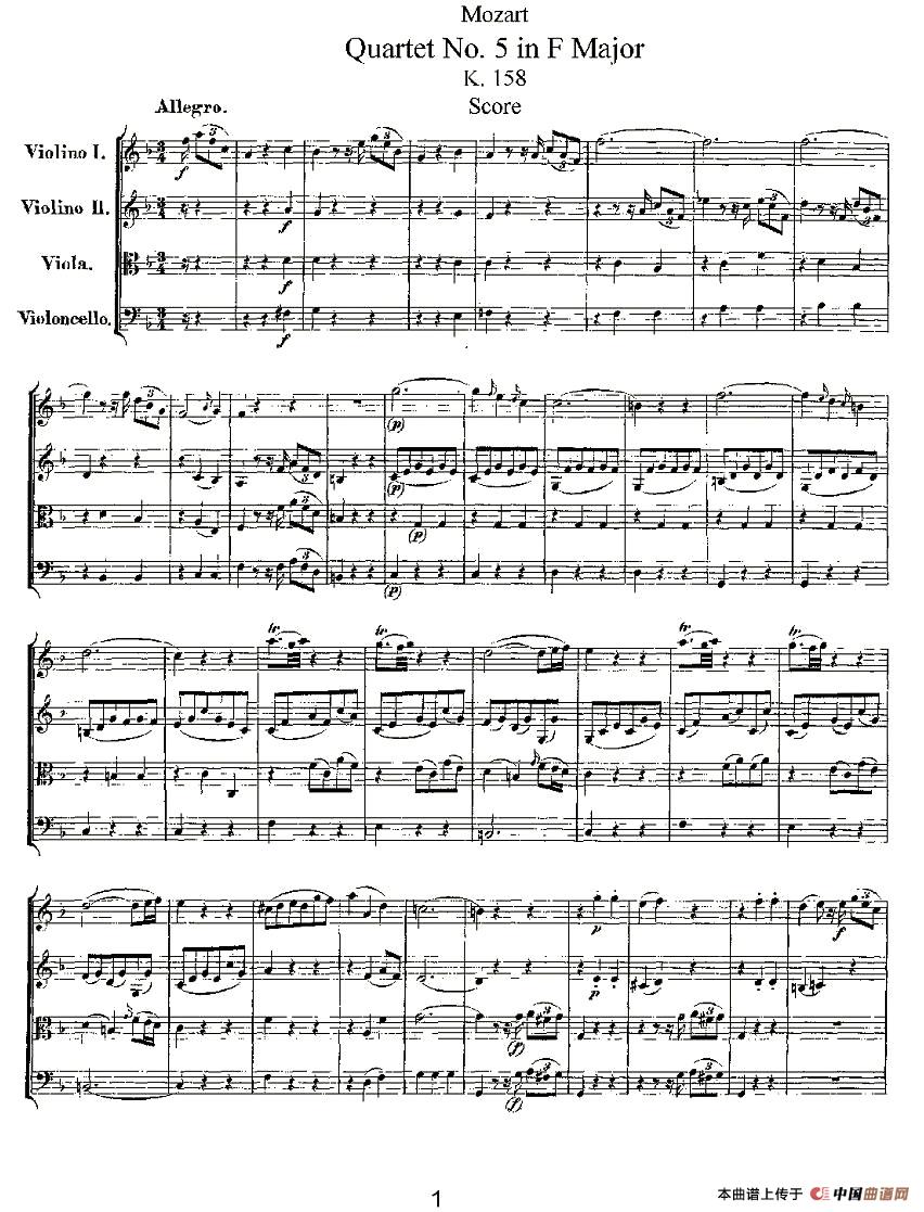 Quartet No. 5 in F Major, K. 158（F大调第五弦乐四重奏