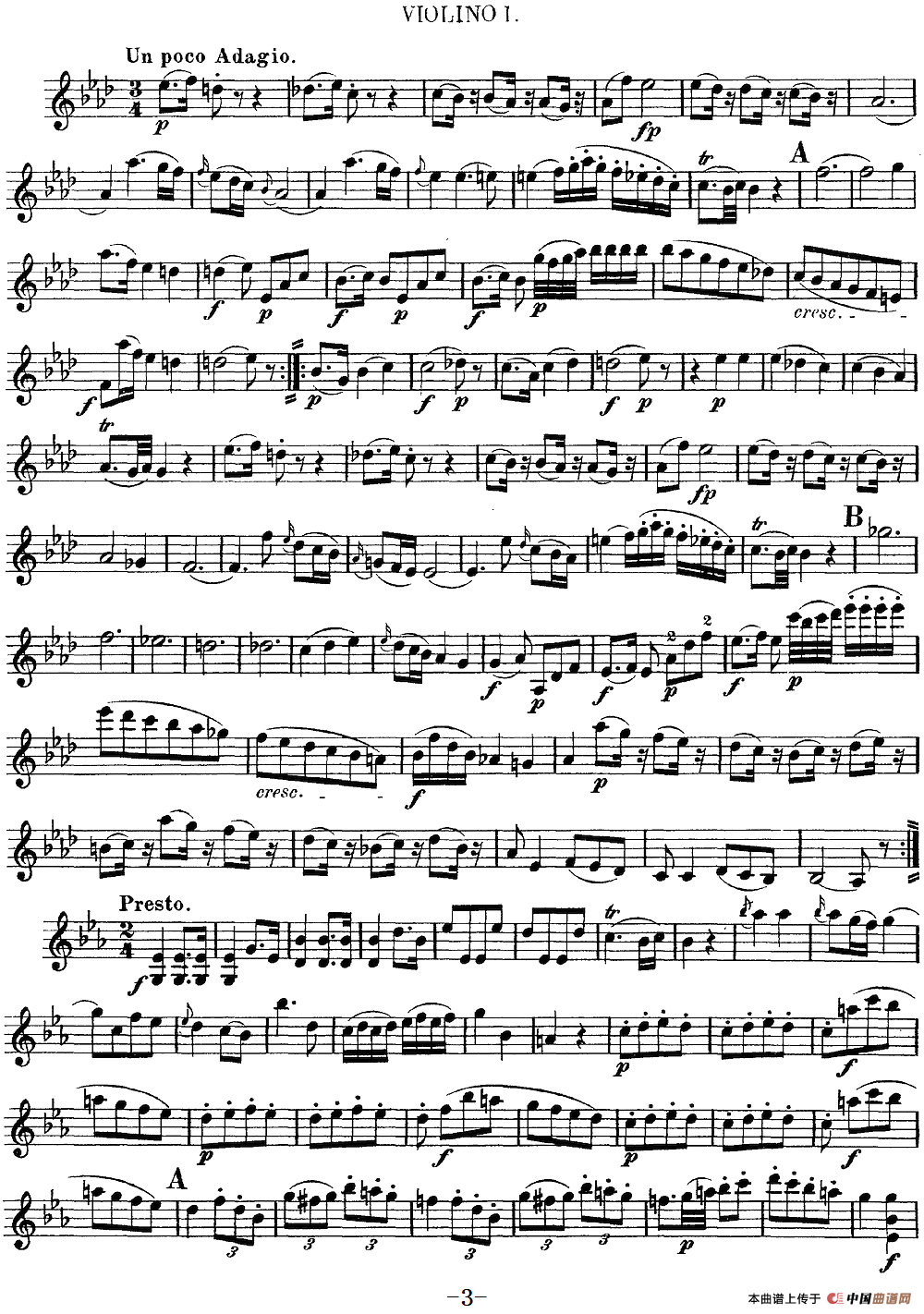 Mozart《Quartet No.7 in Eb Major,K.160》（Violin 1分谱）