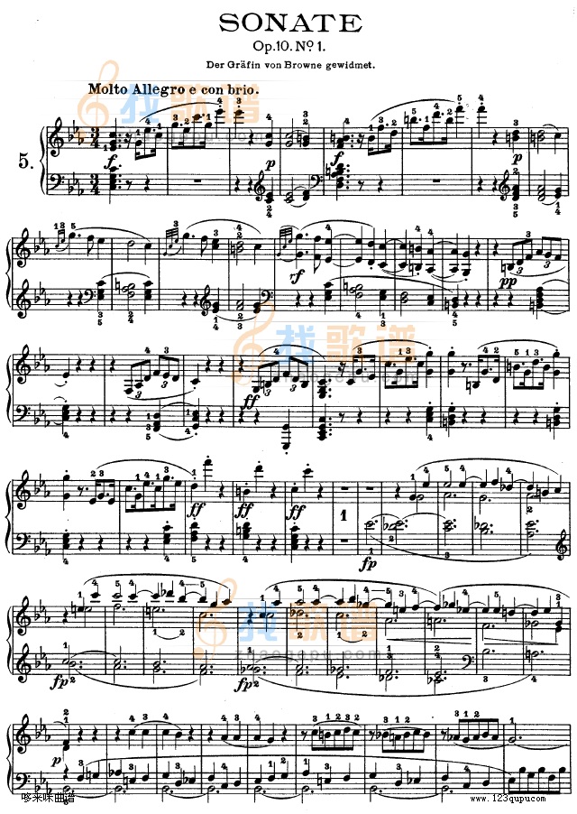 C小调第五钢琴奏鸣曲 - Op. 10—1-贝多芬钢琴谱