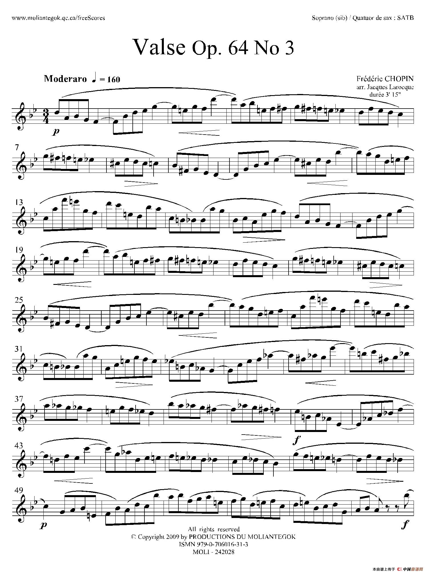 降A大调圆舞曲 Op.64 No.3（四重奏高音萨克斯分谱
