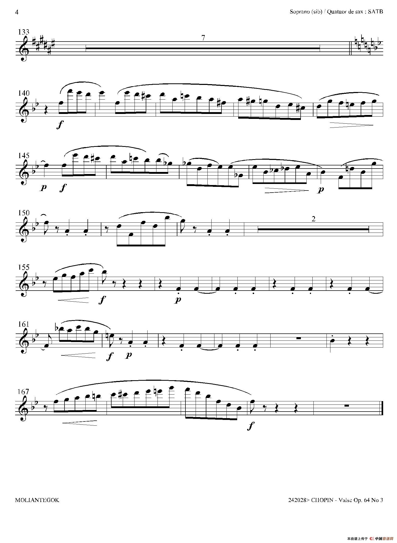 降A大调圆舞曲 Op.64 No.3（四重奏高音萨克斯分谱