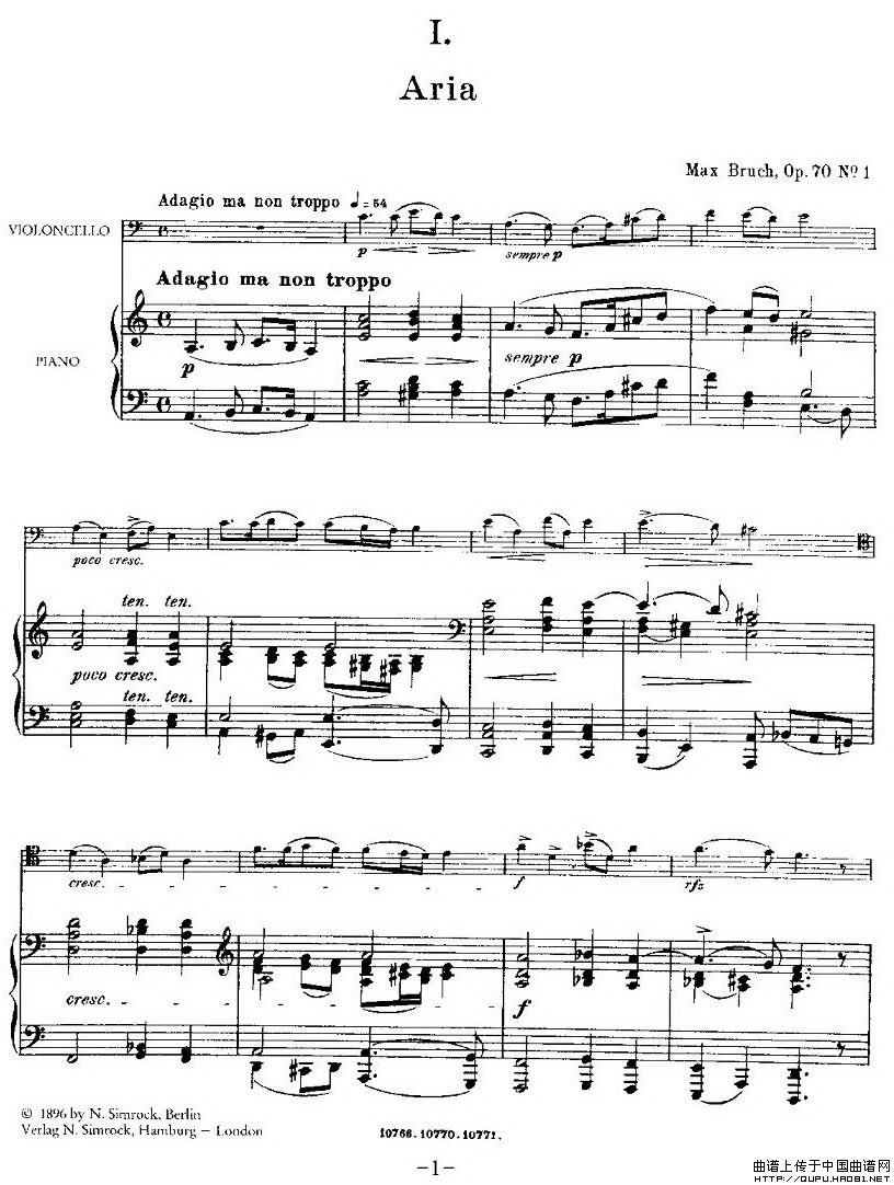 马克斯·布鲁赫 Op70 4首（大提琴+钢琴）小提琴谱