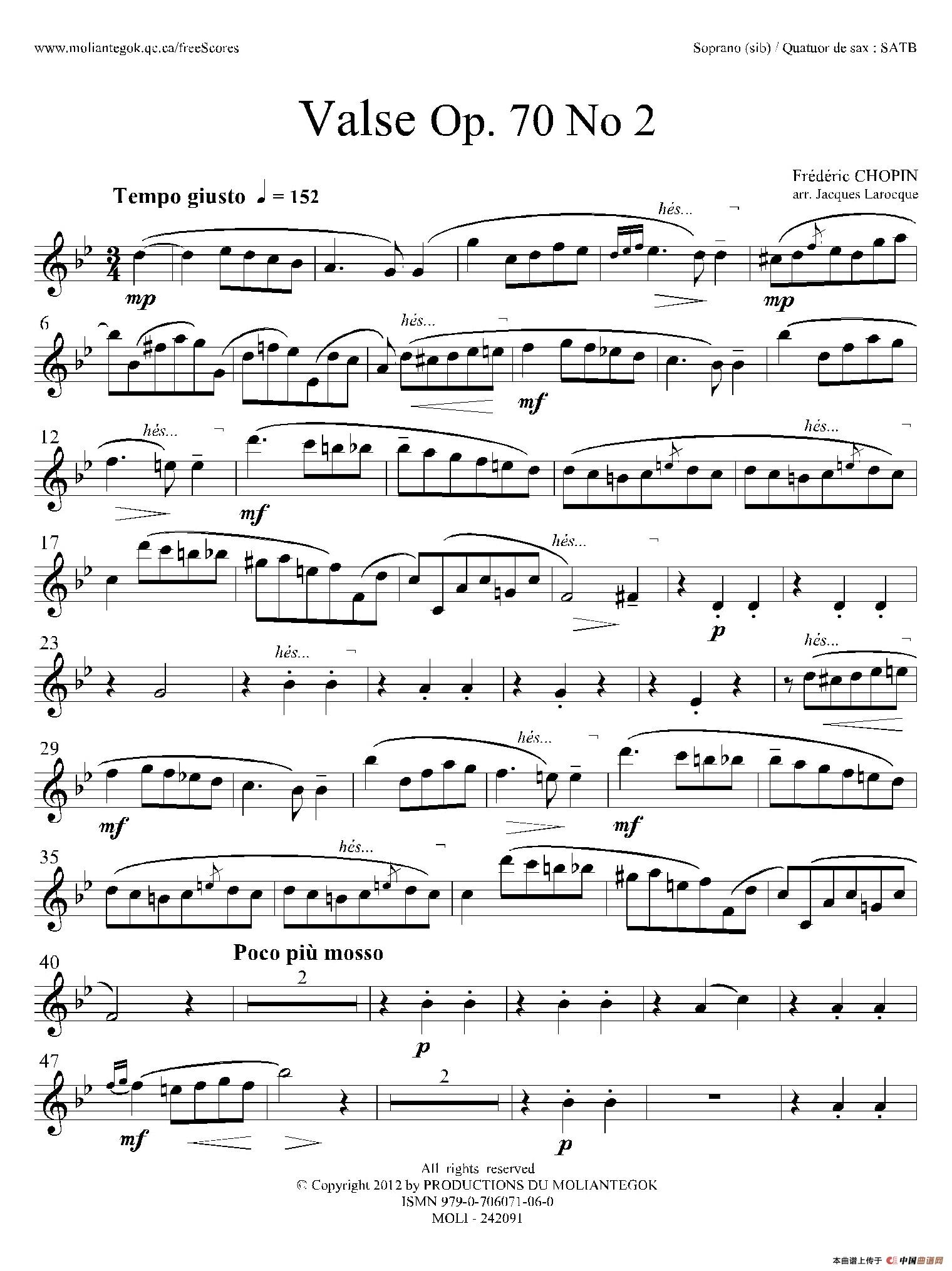 f小调圆舞曲 Op.70 No.2（四重奏高音萨克斯分谱）