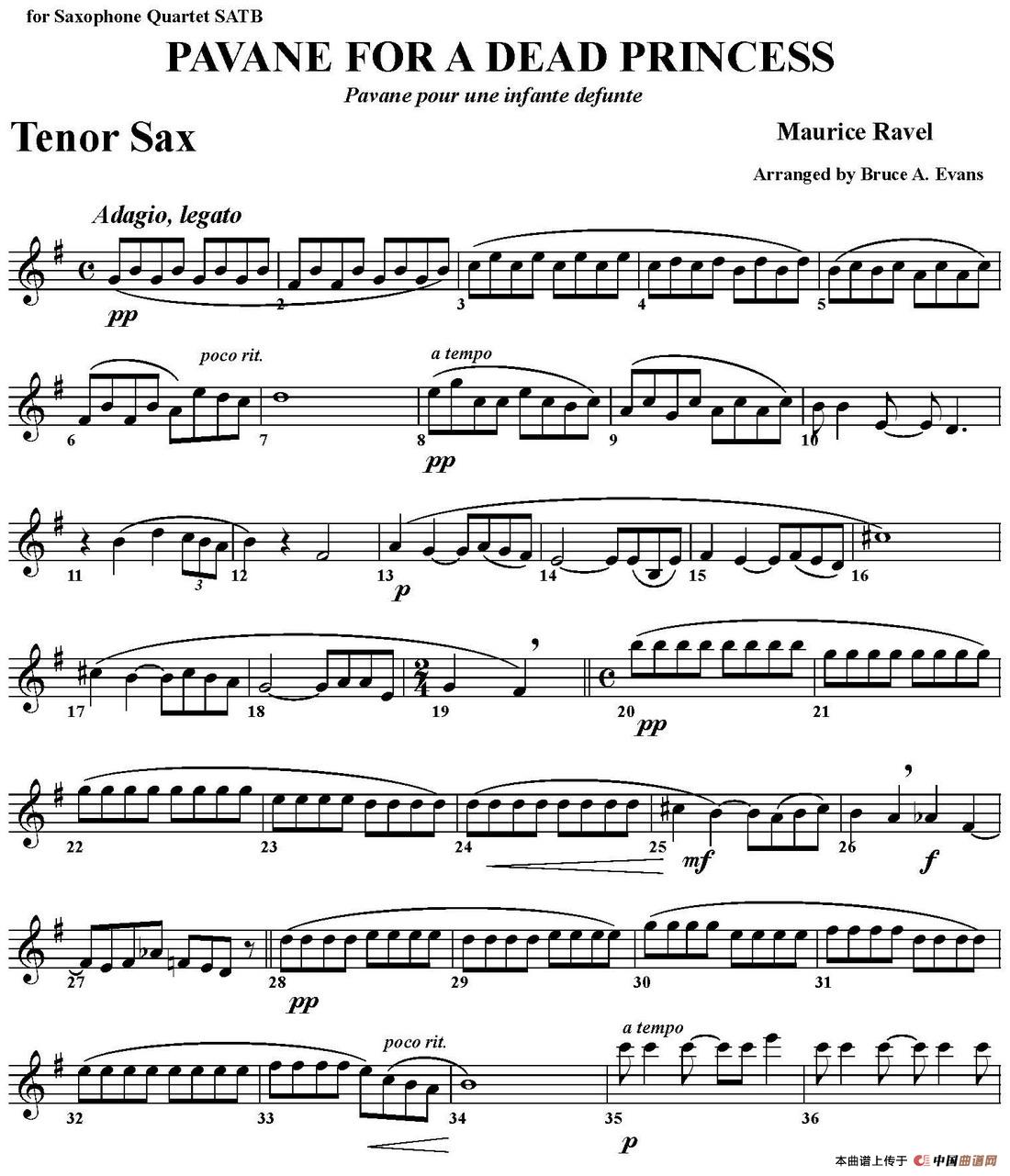 PAVANE FOR A DEAD PRINCESS（四重奏·次中音萨克斯分谱