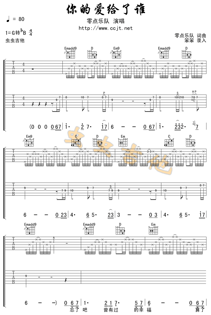 《你的爱给了谁》吉他谱第2张